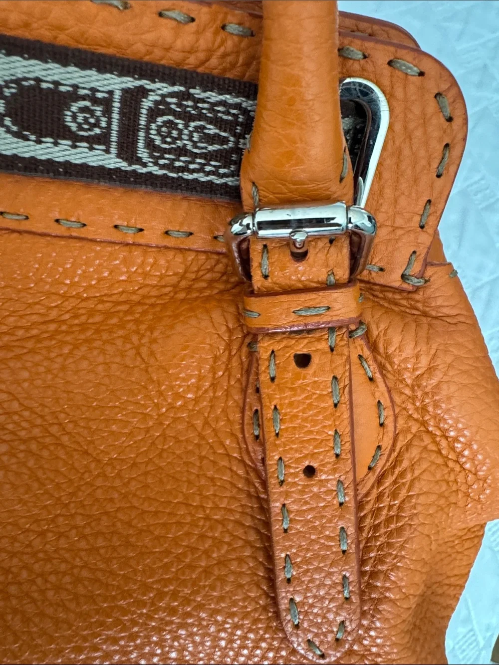 Fendi Orange Pebbled Leather Satchel